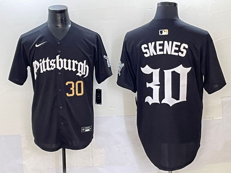 Men 2025 Pittsburgh Pirates #30 Skenes Black Five generations Joint Name Nike MLB Jersey style 5